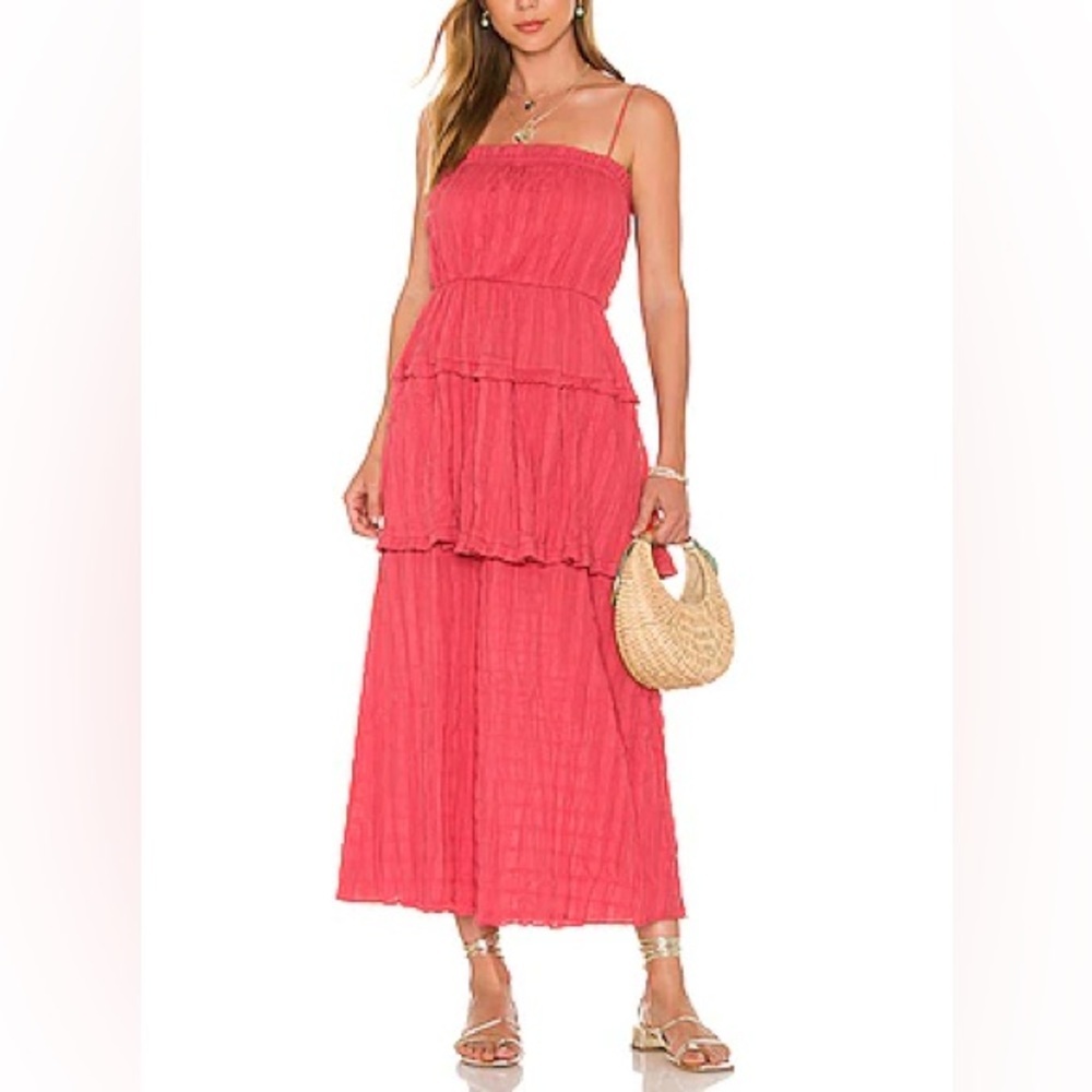 ELLIATT Utopian Sleeveless Tiered Midi Dress in Rosewood S